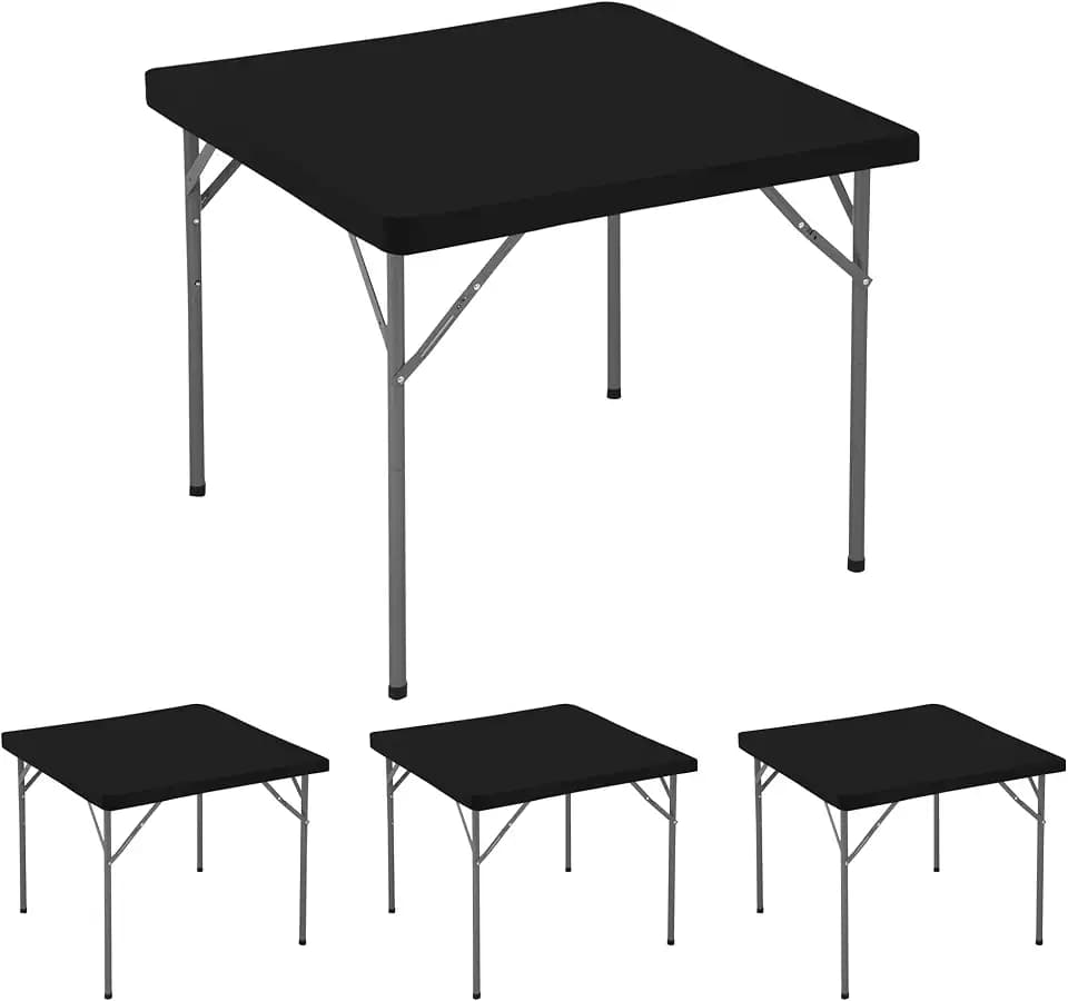 Card Table Covers Square Fitted Elastic Table Cloth-4 Pack Black 34x34 Inch