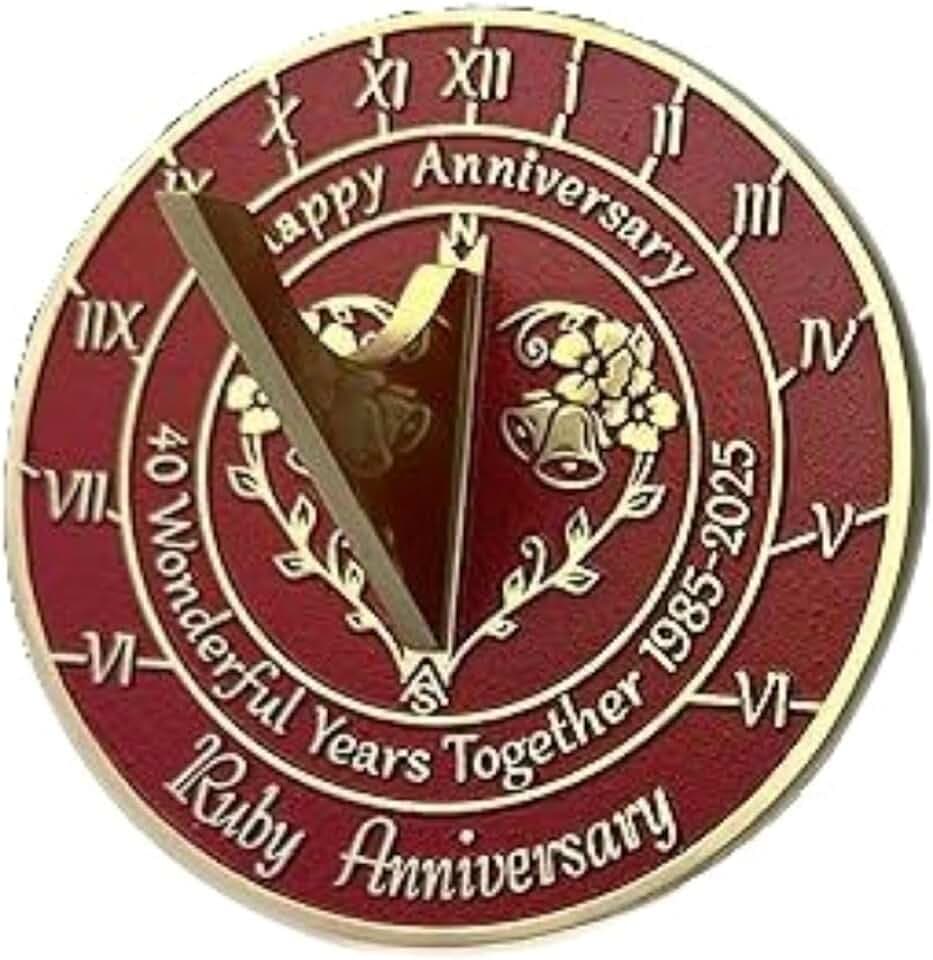 40th Ruby Wedding Anniversary in 1985-2025 Metal Home Decor Sundial | Garden Present Idea for Couple Him Her Parents Handmade Anniversary 40 Year Celebration Sundial 6.4" Red