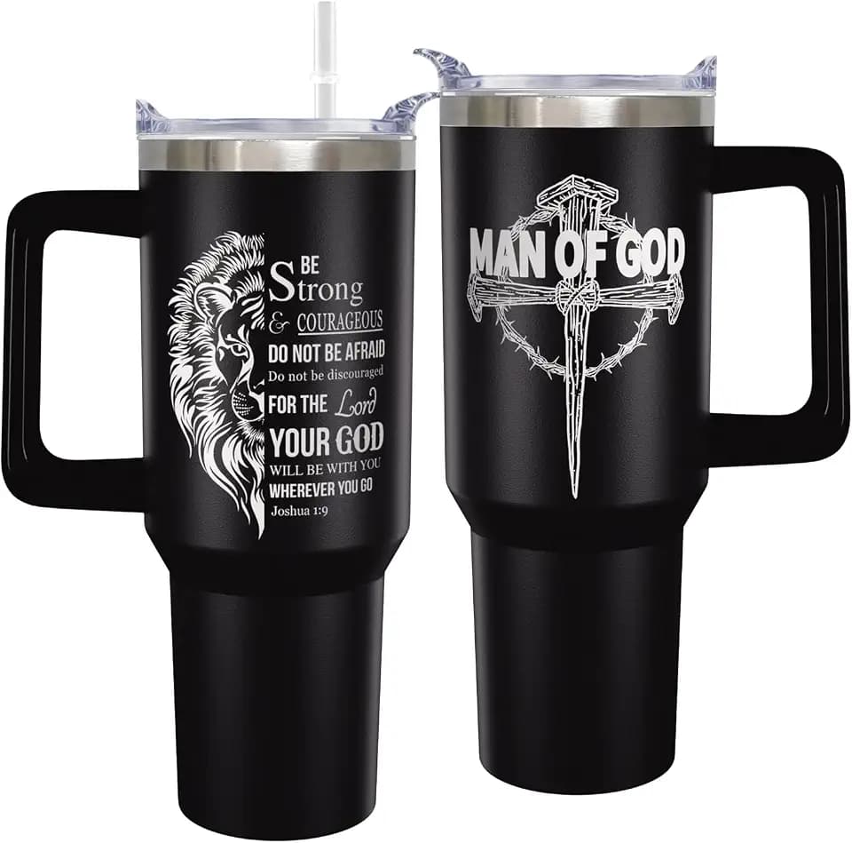 Christian Gifts for Men, 40oz Tumbler with Handle Stainless Steel Insulated, Travel Coffee Cups with Straw and lid, Inspirational Gifts For Boys, Graduation Gift For Man.