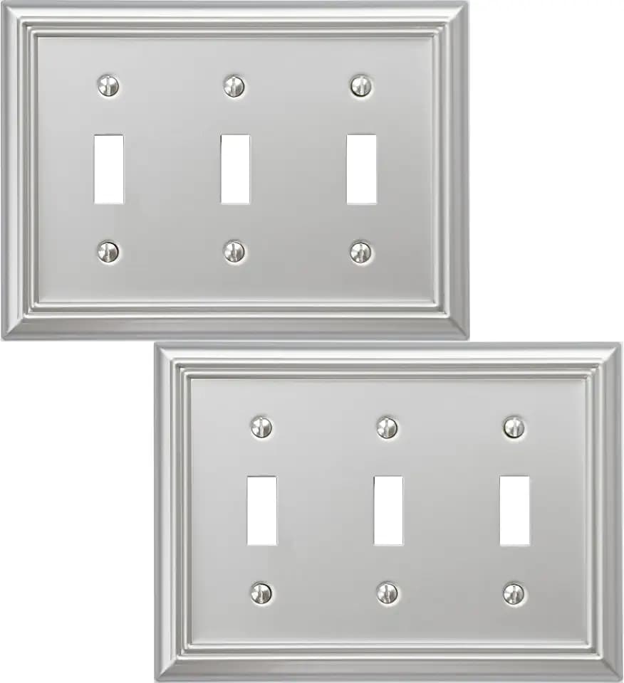 OKAWYC Triple Toggle Light Switch Cover Adler Metal Wall Plate, 2-Pack Brushed Nickel 3 Gang, Light Switch Cover Decorative Wallplate, Durable
