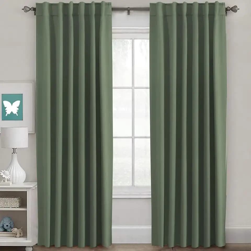 H.VERSAILTEX Back Tab Dark Green Curtains 102 Inch Long for Living Room, Rod Pocket Room Darkening Thermal Insulated Blackout Curtains, 52 x 102 Inch, Bronze Green, 2 Panels