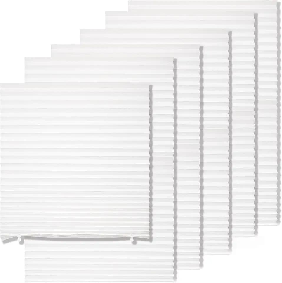 MYshade 6 Pack Temporary Light Filtering Paper Shades for Windows,Paper Pleated Blinds with Adhesive,No Tools No Drilling Free Cut Size Temporary Room Darkening Shades(White, 36" W x 72" H)