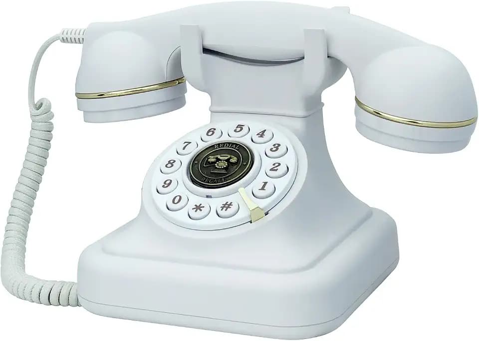 Festnetztelefon im Retro-Stil für Zuhause, TelPal White Old Fashion Phone, 1930er Jahre Druckknopf Antikes Telefon, Wahlwahltaste, altes klassisches Retro-Telefon