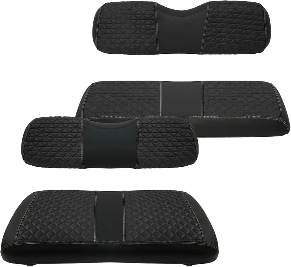 XUANYUDG0769 Golf Cart Front and Rear Seat Covers for EZGO TXT/RXV Club Car DS/Precedent Yamaha G29, Vinyl Leather Made/Adjustable Straps and Retractable Buckle/No Stapler Required,4PCS