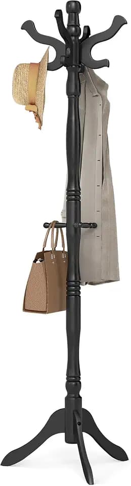 VASAGLE Freestanding Coat Rack, Rubber Wood Coat Tree with 11 Hooks