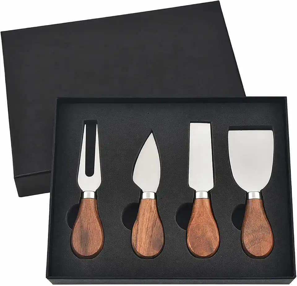 4Pcs Cheese Knife Set - Stainless Steel Cheese Knives with Acacia Wood Handle - Charcuterie Board Knives for Party, Holiday and Entertaining - Gift for Cheese Lovers
