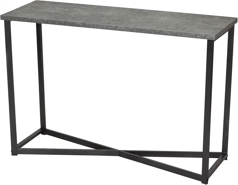 Household Essentials Slate Concrete Top Console Table with Black Iron Base