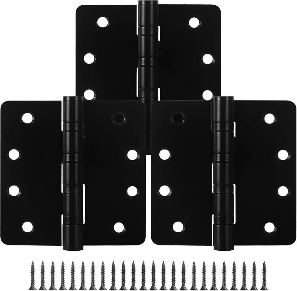 3 Pack Heavy Duty Door Hinges, 4 Inch Ball Bearing Door Hinges Stainless Steel Hinges with 1/4" Radius Corners, Heavy Duty Door Hardware for Left and Right Hand Door, Matte Black