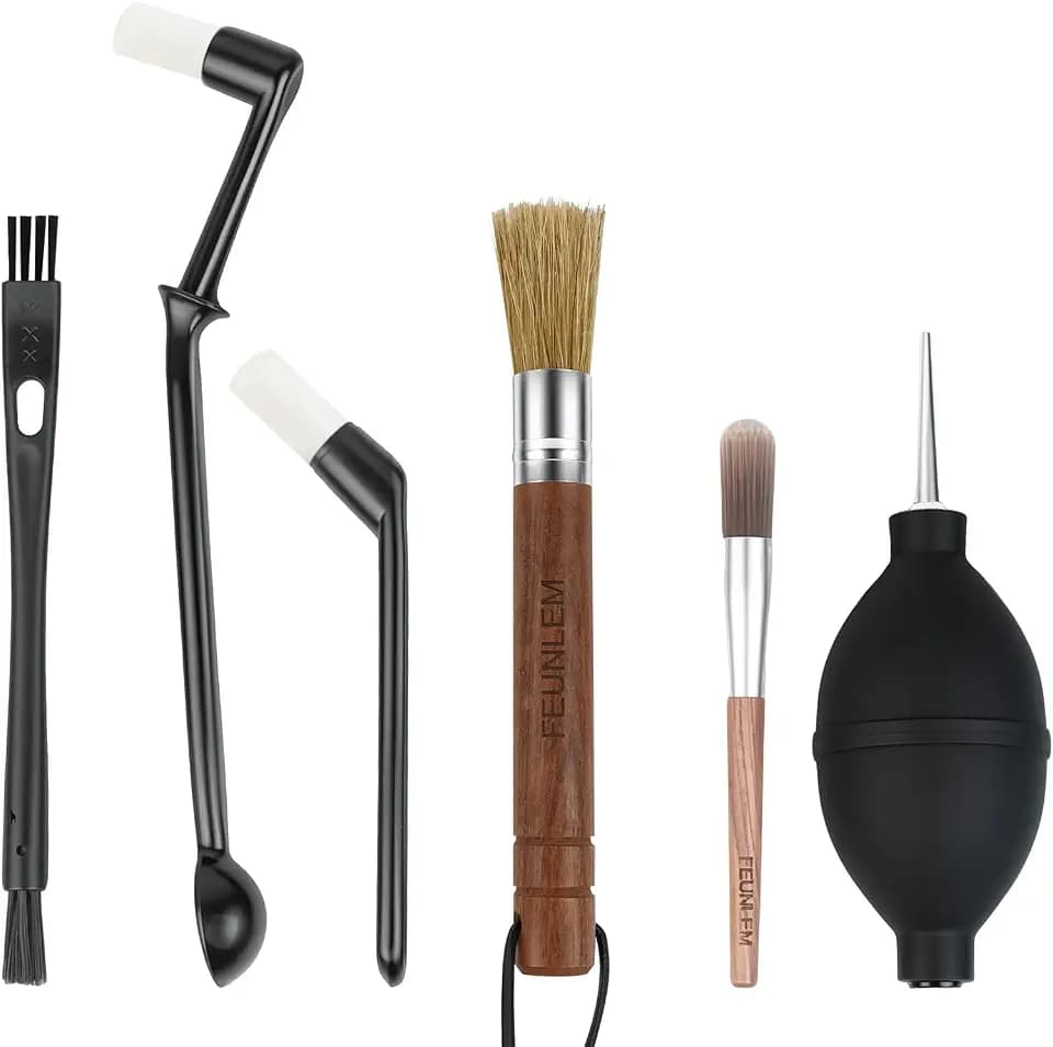 Coffee Grinder Cleaning Kit, Espresso Machine Brush Set - 6Pcs with Group Head Brush, Long-reach Brush, Walnut Wood Brush, Air Blower for Coffee Cleaner, Espresso Tools (Air Blaster+5 Brush)
