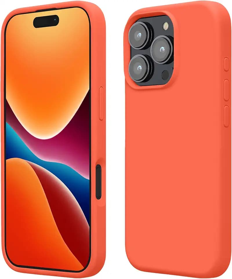 kwmobile Handyhülle für iPhone 16 Pro Max Hülle, für iPhone 16 Pro Max Case - Hülle Silikon - kabelloses Laden - Leuchtende Koralle