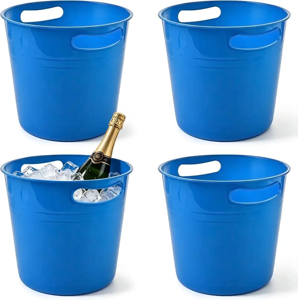 OBTANIM 4 Pack Blue Plastic Buckets Drink Cooler Storage Ice Pails with Handles for Plants, Party Favors Organizing, Home Decor or Classrooms Pencil Storage