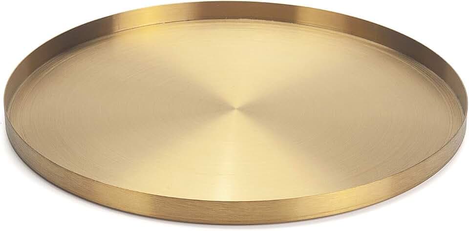 IVAILEX Gold Stainless Steel Round Jewelry and Make up Organiser/Candle Plate Decorative Tray (12.6 inches)