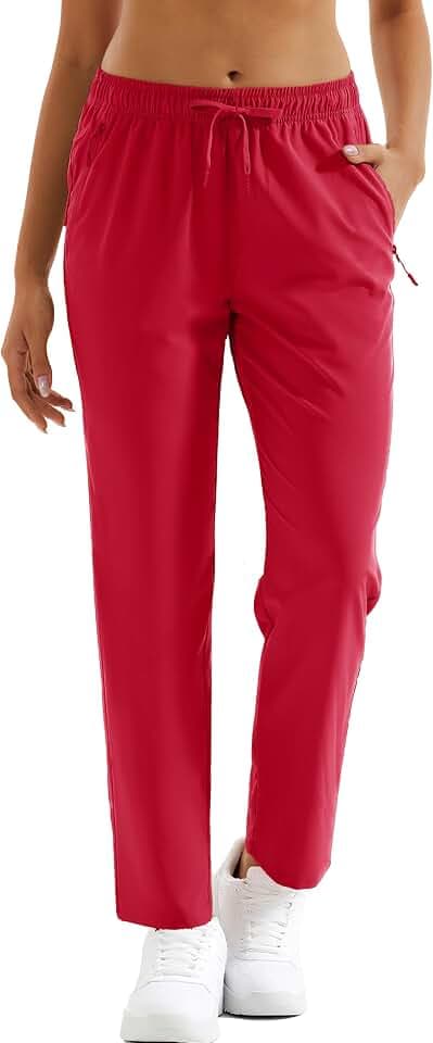MAGCOMSEN Women's Hiking Pants Lightweight Quick Dry UPF 50 Water Resistant Elastic Waist Golf Travel Pants Zip Pockets