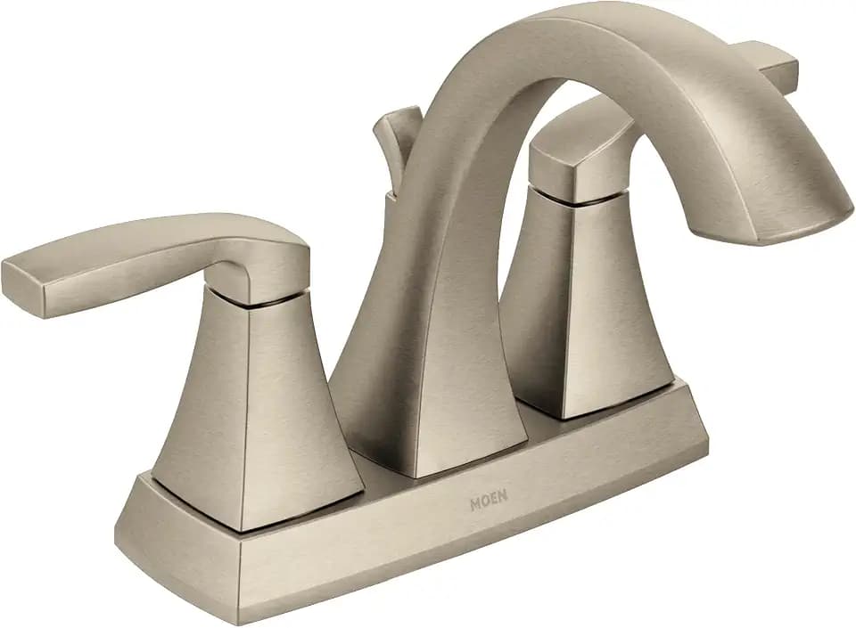 Moen Voss Brushed Nickel Two-Handle High-Arc Centerset Bathroom Faucet with Drain Assembly, 6901BN
