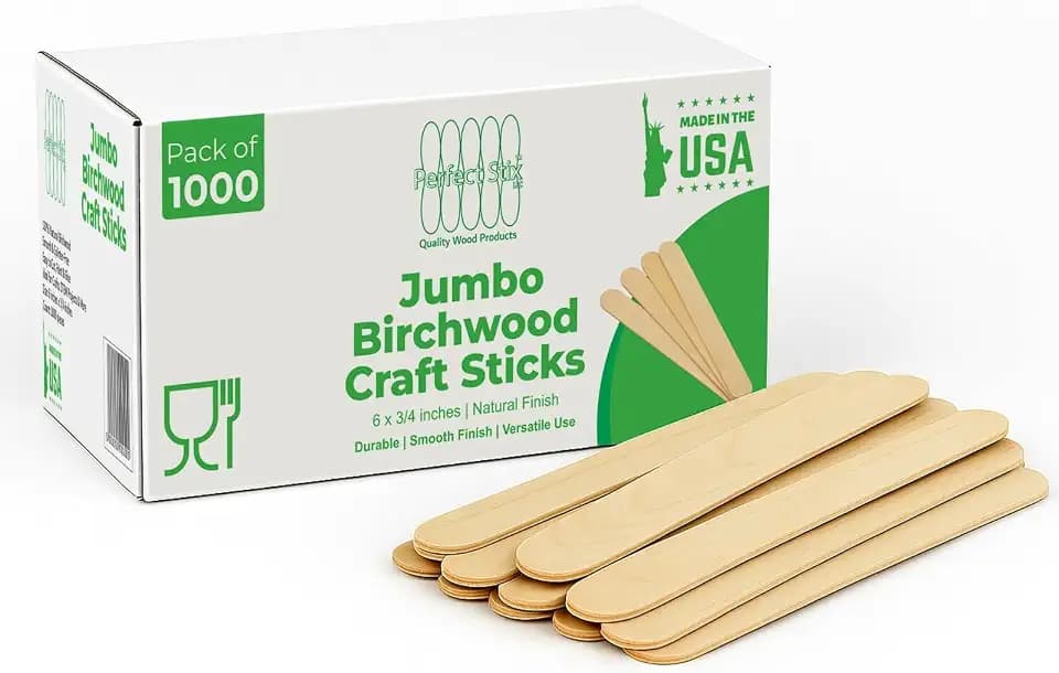 Perfect Stix Jumbo Birchwood Craft Sticks, 6 x 3/4 inches, Natural, 1000 Count, Made in USA