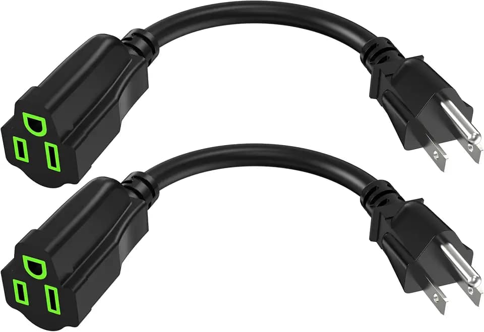 Power Extension Cord 0.5FT/6Inch(2 Pack), Short 3 Prong Electric Extension Cable Outlet Saver, Single Outlet, Heavy Duty, Waterproof, Flexible, 16 AWG, 13A 125V, Extender Wires with 15 Cable Ties