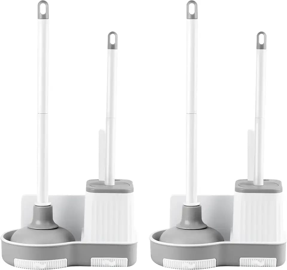 2 Pack Toilet Brush and Plunger Set, Plunger and Brush Set, White