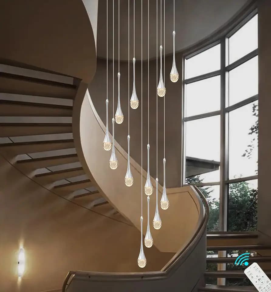 Lange Kristall Treppen Hängeleuchte,12 Lichter,LED Dimmbar 305cm,Silber