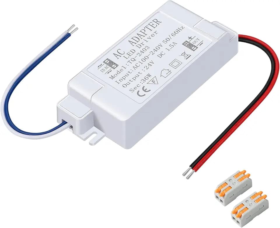 24V Power Supply LED Driver 36W 1.5A 110V AC to 12V DC Converter for LED Strip, Spotlight Cabinet Lights, and Indoor Lighting