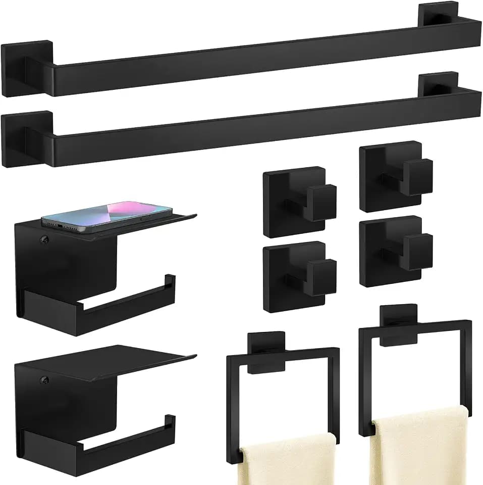 STWWO 10-Piece Matte Black Bathroom Hardware Accessories Set