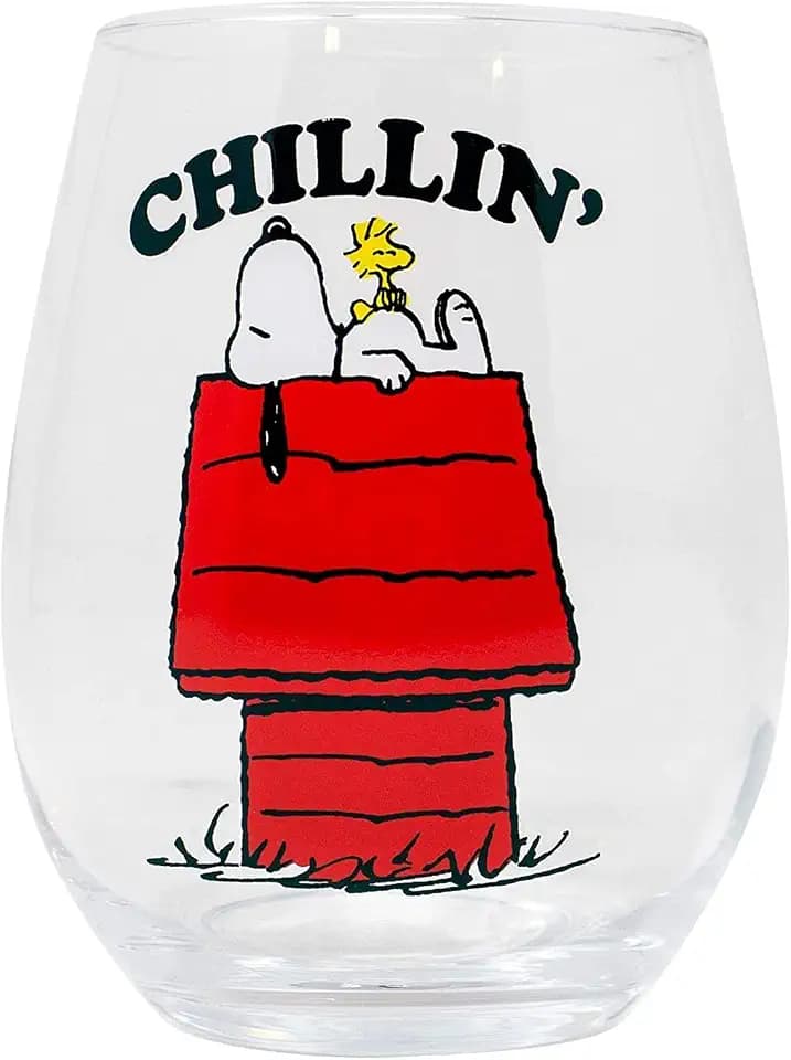 Silver Buffalo Peanuts Snoopy and Woodstock, Stemless Wine Glass, 20oz