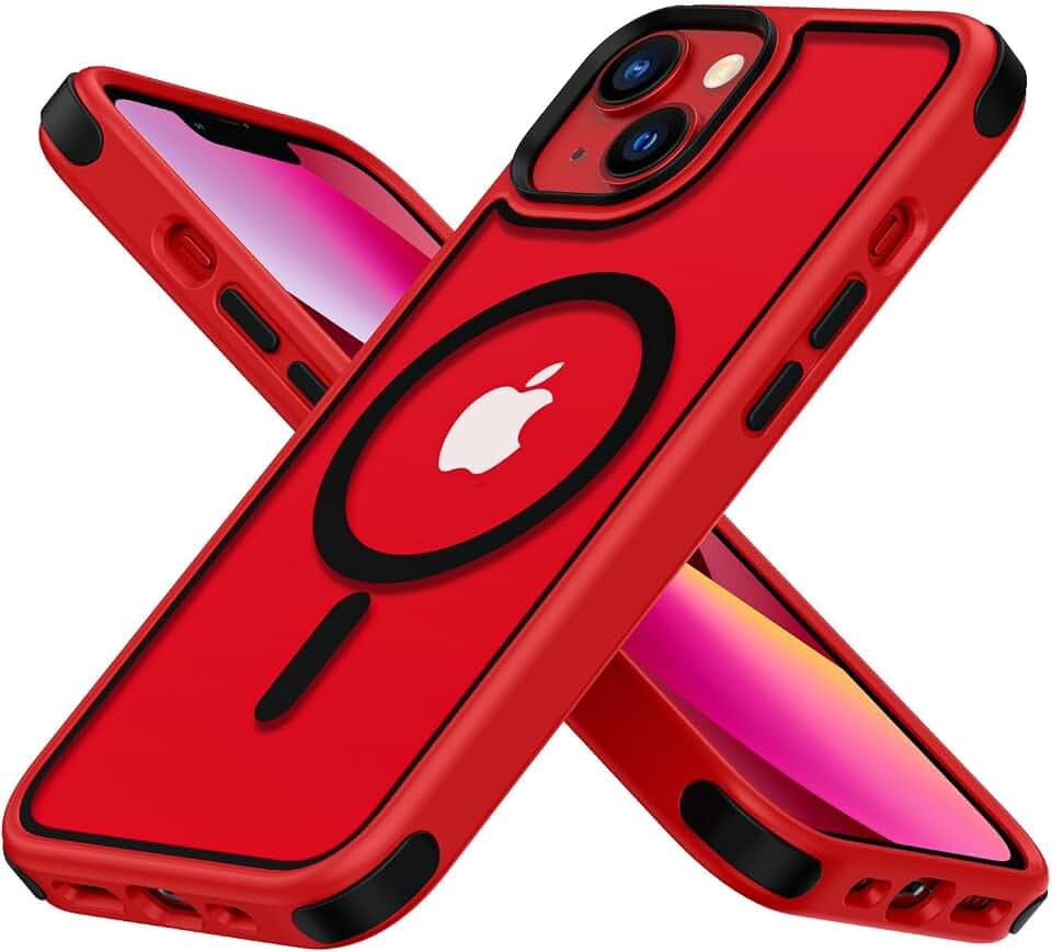 Mobnano for iPhone 14 Case/iPhone 13 Case, Compatible with MagSafe, Crystal Clear Case w/Magnetic Ring, Multicolor Protective Shockproof Bumpers, Not Yellowing Slim Cover for Men Women (Red/Black)