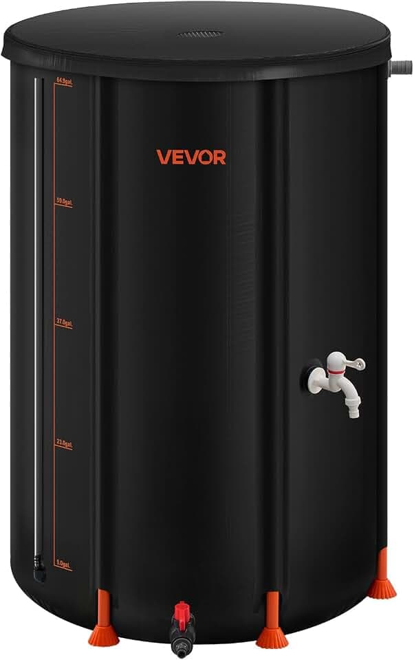 VEVOR Regentonne faltbar, 250 L tragbares Regenfass, Regenwassertank, 500D PVC-Regenwassersammelsystem, Wassertank, Regenwassertonne mit Zapfhahn und Überlaufset, Schwarz
