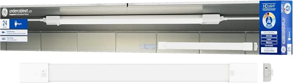 GE LED HD+ Undercabinet Light Fixture, Linkable Integrated Slim Profile Fixture for Kitchens, High Definition Light in 5 Color Temperatures, Plug-In, 24in (1 Pack)