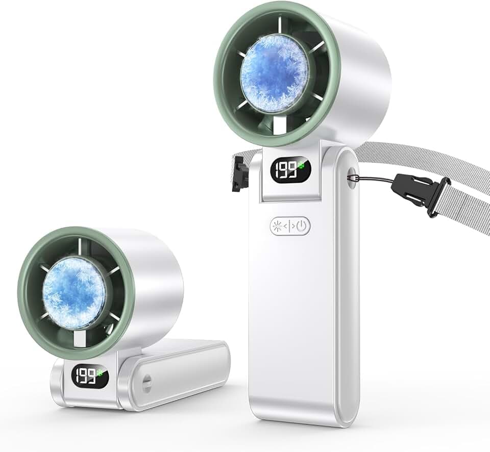 Portable Handheld Fan with Ice Cooler, 199 Speed Personal Fan,5500mAh Rechargeable,20H Cooling Time,20000 RPM Powerful Motor, Summer Essential for Travel/Outdoor/Office, White
