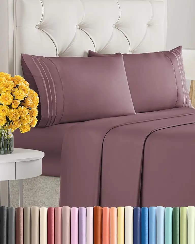 Queen Size 4 Piece Sheet Set - Ultra Soft & Cooling Bed Sheets - Cool Plum