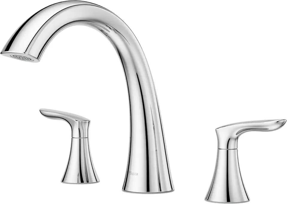 Pfister Weller Roman Tub Faucet Trim Kit 2-Handle 3-Hole Deck Mount Bathtub Filler High Arc Spout Polished Chrome Finish Metal Construction Valve Not Included RT65WRC
