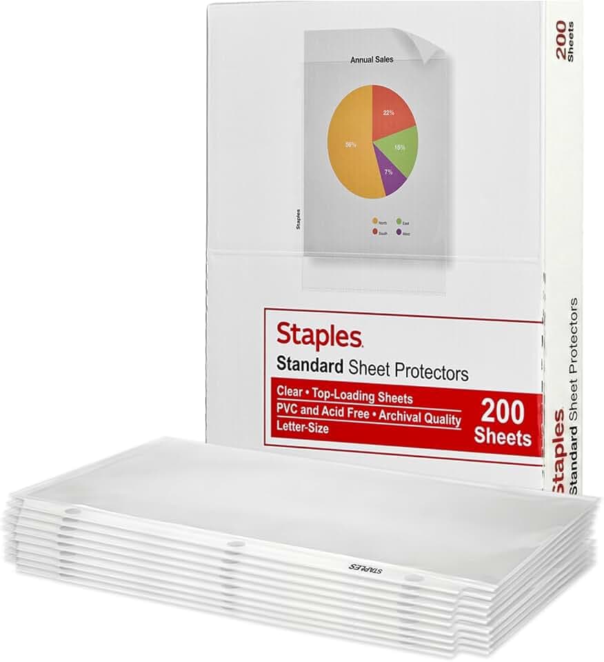 Staples Sheet Protectors, 8.5x11 Inch, Top-Loading, Clear, 200-Pack