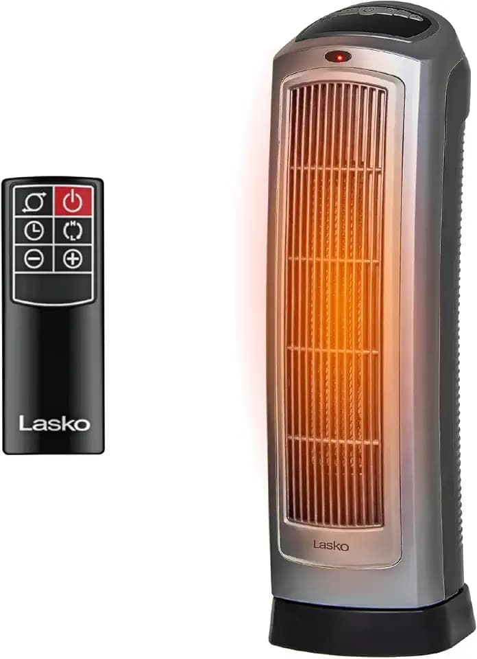 Lasko Oscillating Digital Ceramic Tower Heater for Home with Adjustable Thermostat, Timer and Remote Control, 23 Inches, 1500W, Silver, 755320