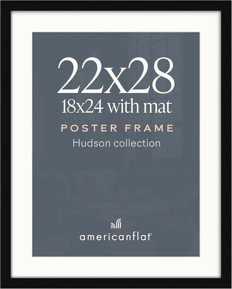 Americanflat 22x28 Poster Frame - Matted to 18x24 - Engineered Wood - Black
