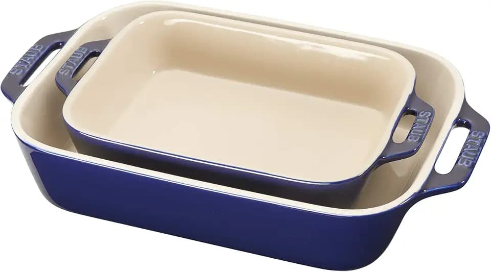 Staub 2-Pc Rectangular Ceramic Baking Dish Set, Oven Safe Up To 570°F, Blue