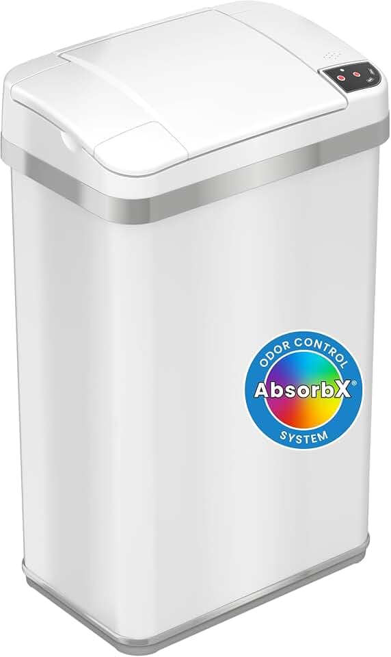 iTouchless 4 Gal Nursery Waste Bin | Touchless Sensor Trash Can | White