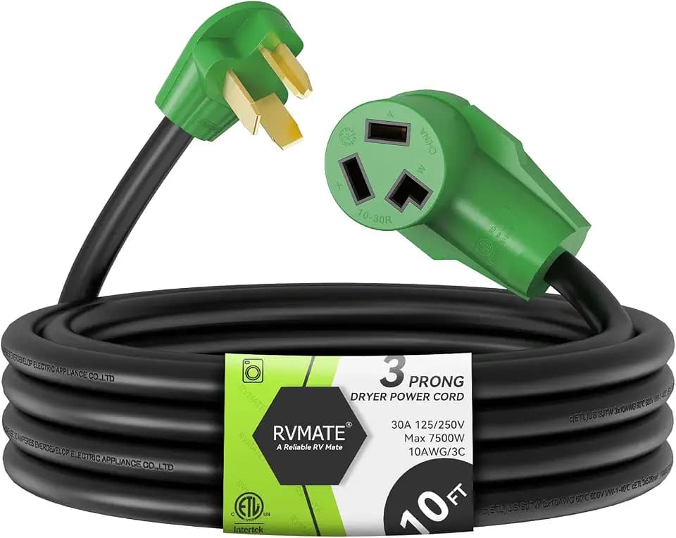 RVMATE 3 Prong Dryer Extension Cord 10 Feet, 30 Amp NEMA 10-30P to 10-30R