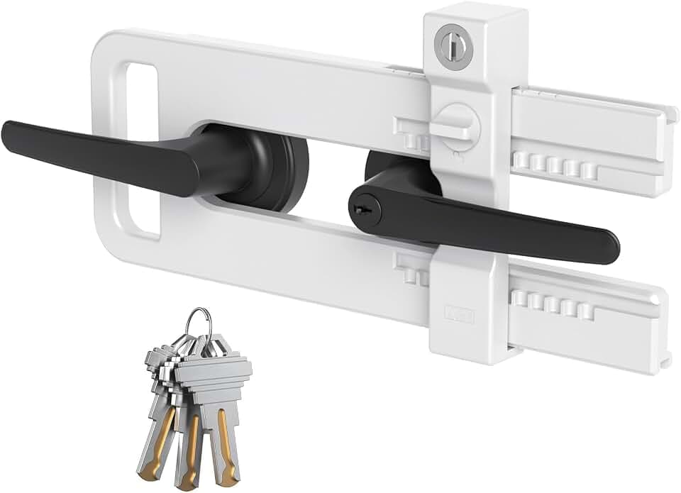 AST French Door Lock for Double Doors, Adjustable, 3 Brass Keys, Key Differ