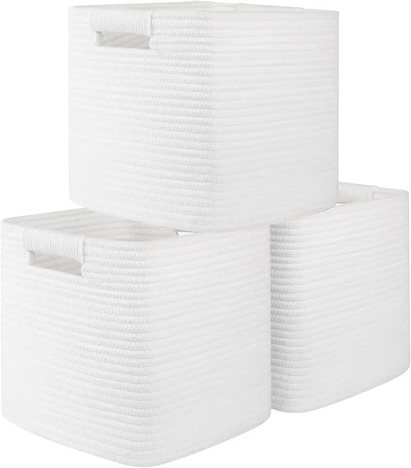 OIAHOMY Storage Cubes 11 Inch Storage Bins 3-Pack Square Baskets White