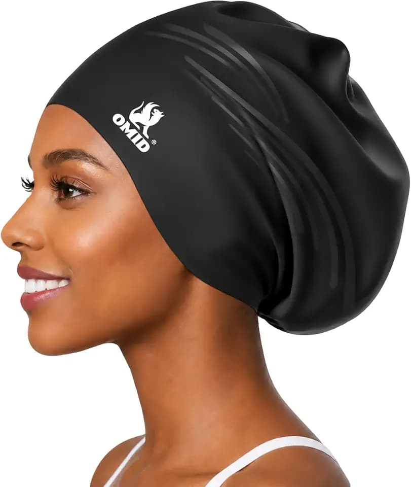 OMID Oversized Silicone Swim Cap Thick Curly Hair Chlorine Resistant Pool