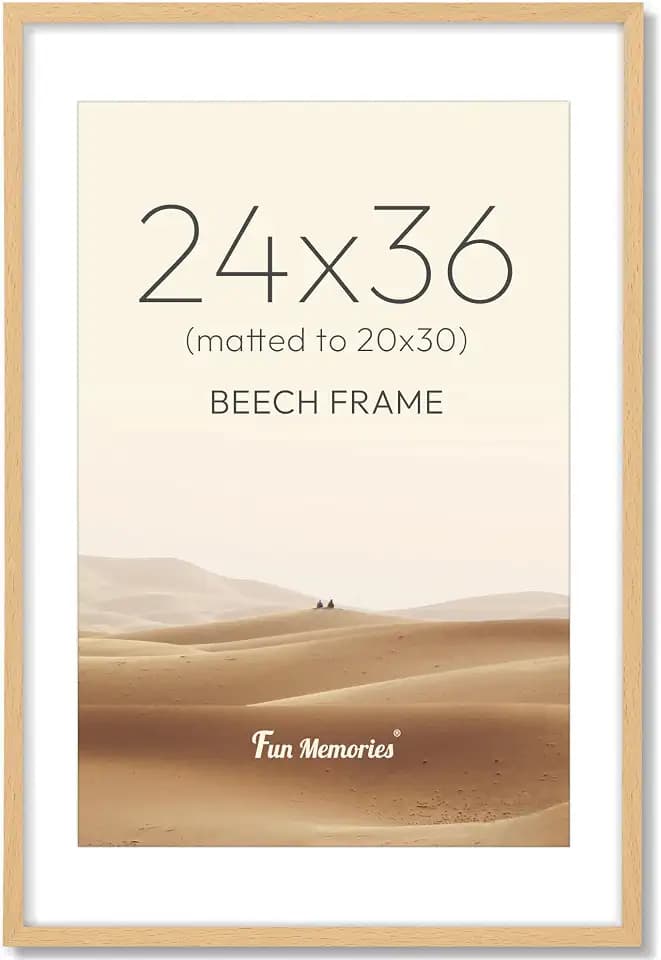 Fun Memories 24x36 Solid Beech Wood Picture Frame Matted to 20x30, 1Pack