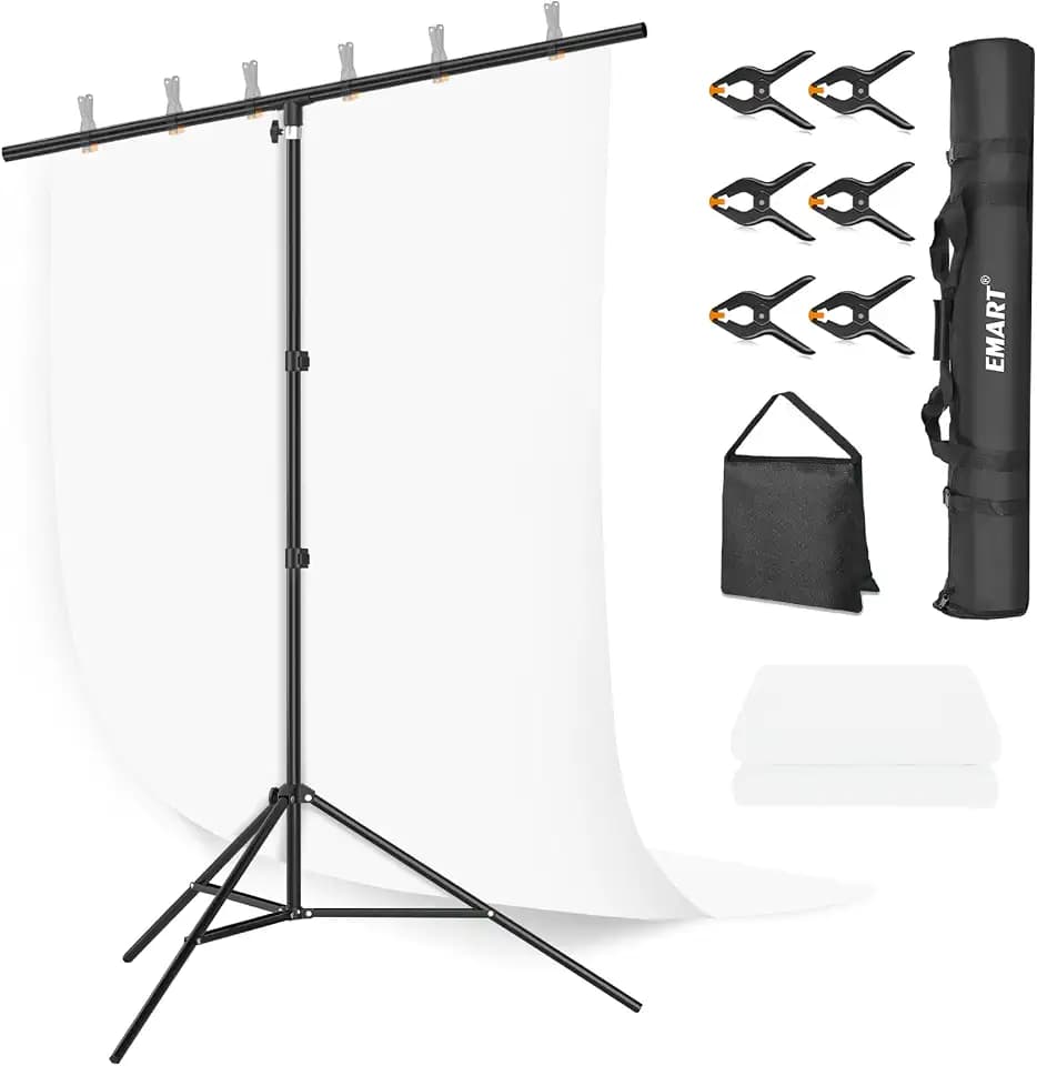 EMART Hintergrund Weiß mit Ständer 2 x 2m T-Förmigem Hintergrund Ständer