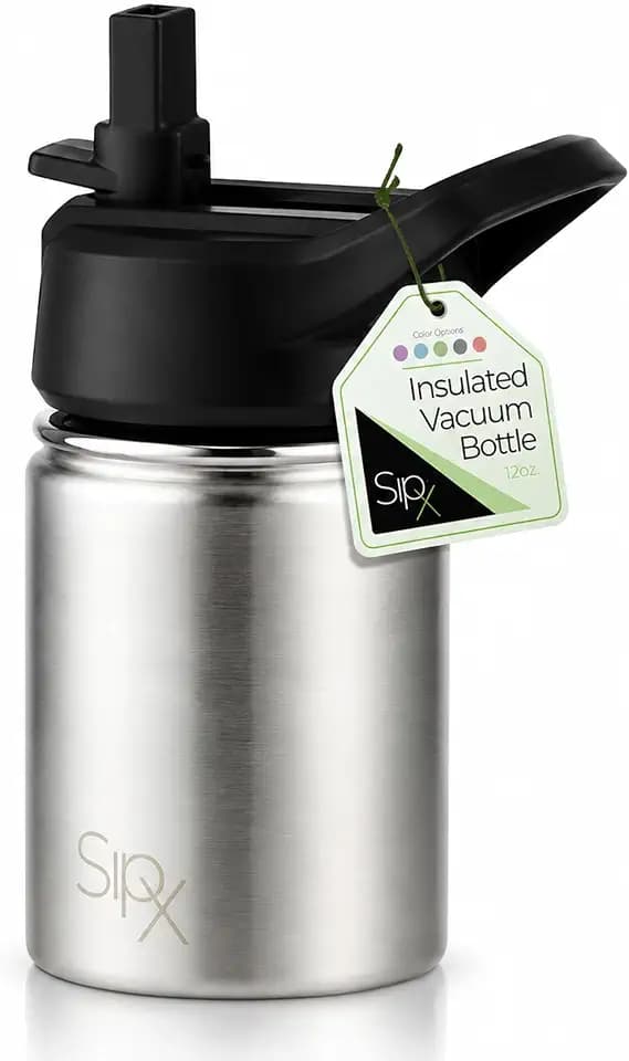 SIPX™ 12 oz Insulated Water Bottle with Straw Lid – Leakproof Stainless Steel, BPA-Free, Easy to Carry – Perfect for School, Camp, Sports & Travel –Stainless Steel