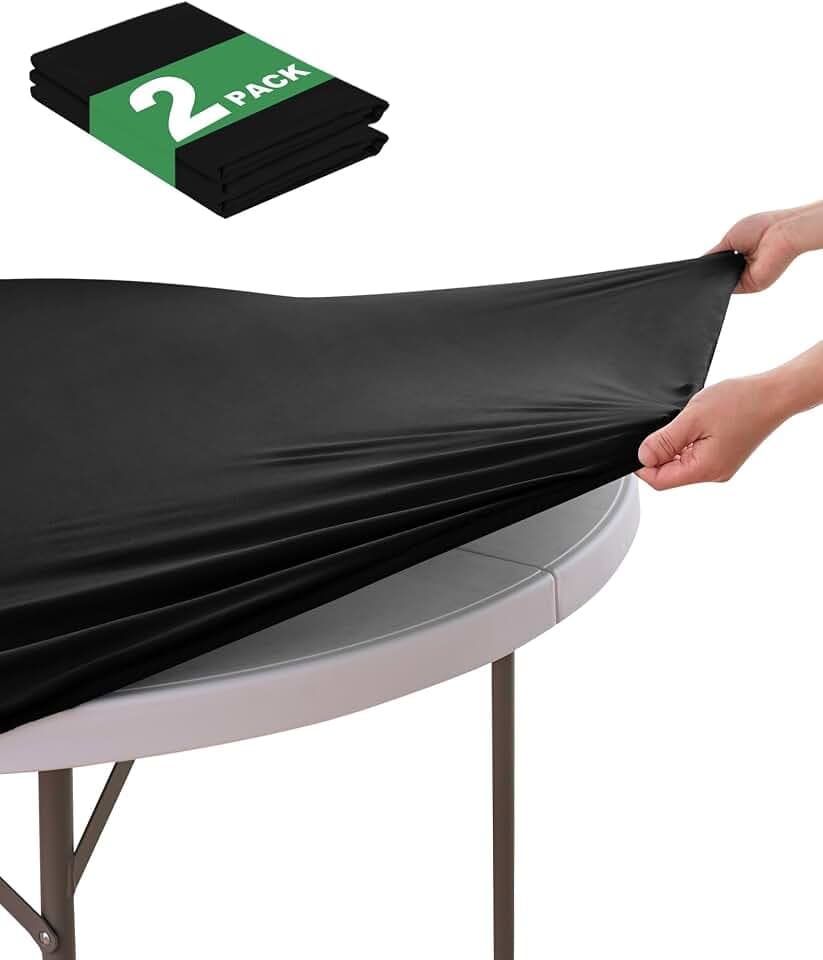 Table Covers for Round Table Fitted Tablecloths, 48-52 Inch, Black, 2 Pack