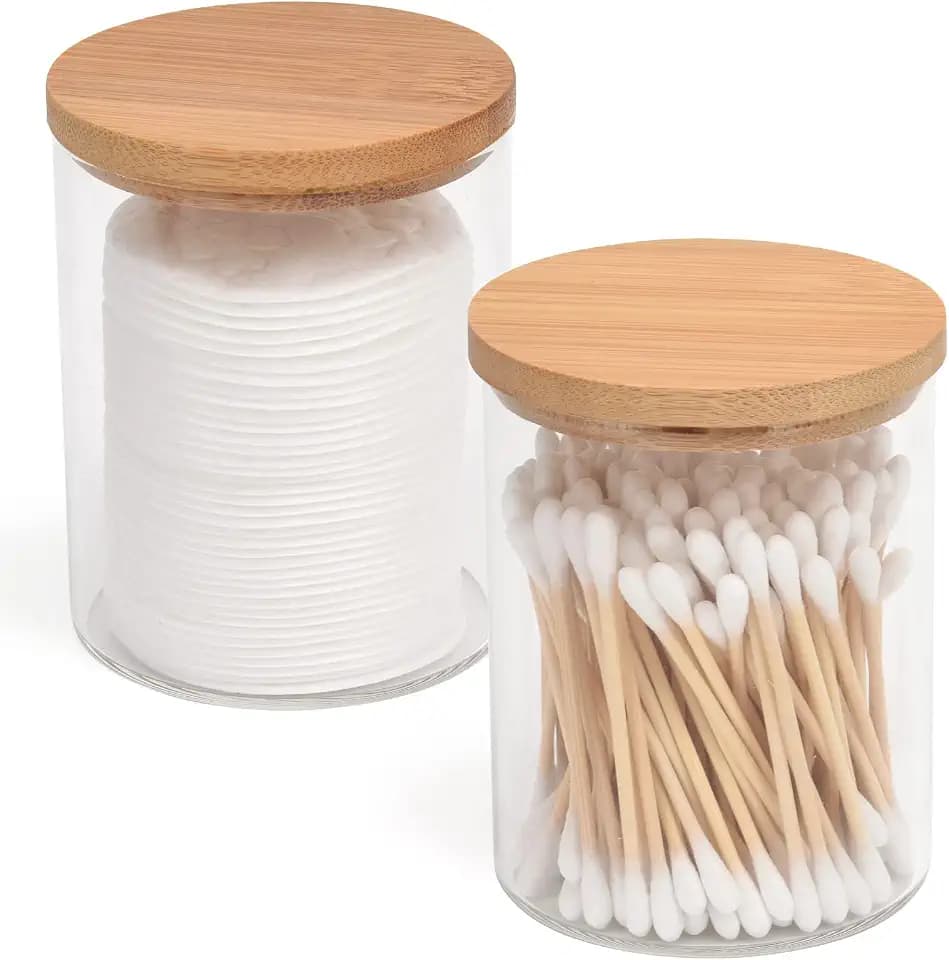 BKYFPQ 2 Pack Glass Qtip Holder Dispenser for Cotton Ball,Swab,Pads,Floss