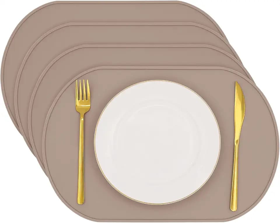 Silicone Placemat Set of 4, Heat Resistant Placemats for Dinning Table, Reusable Portable Kids Baby Placemats, Waterproof Stain-Proof Toddler Food Mats, Easy to Clean Silicone Mat Oval Placemat