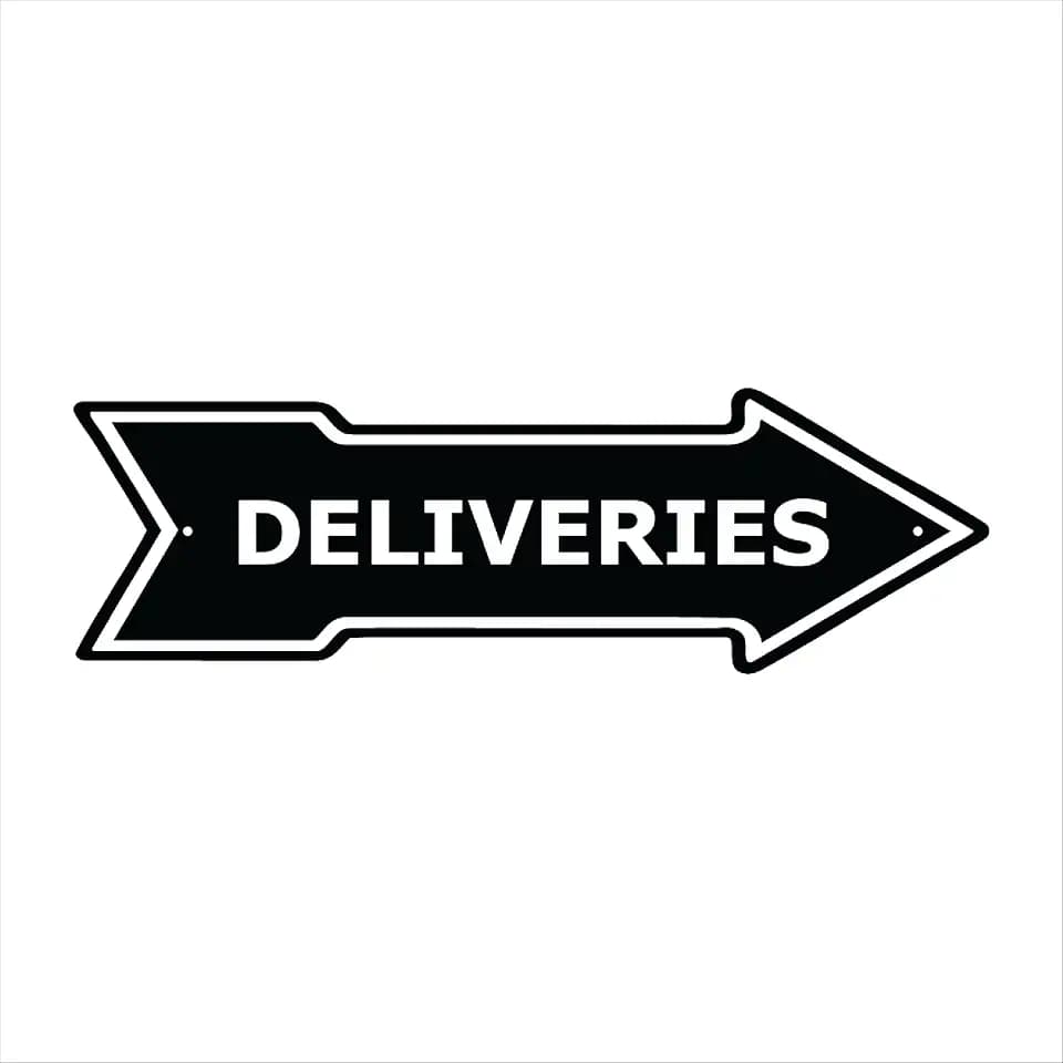 Deliveries Arrow Metal Tin Sign Wall Décor Heavy Duty Office Retail Business Sign delivery deliver This Way (Right)