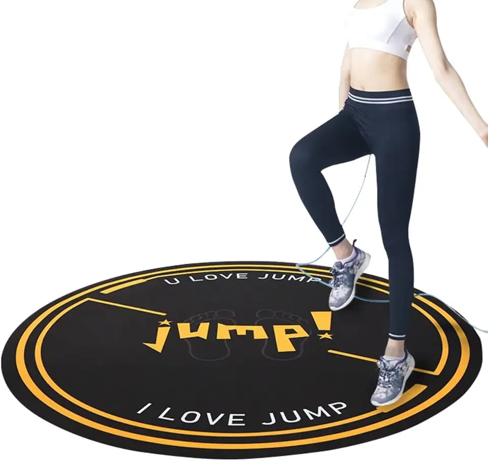 Nisorpa Jump Rope Mat 49'' Round Non-Slip Pad 1/4'' Thick Durable Workout Shock Absorbing for Skipping, Cardio, Cross Exercise, Gym - Black and Yellow