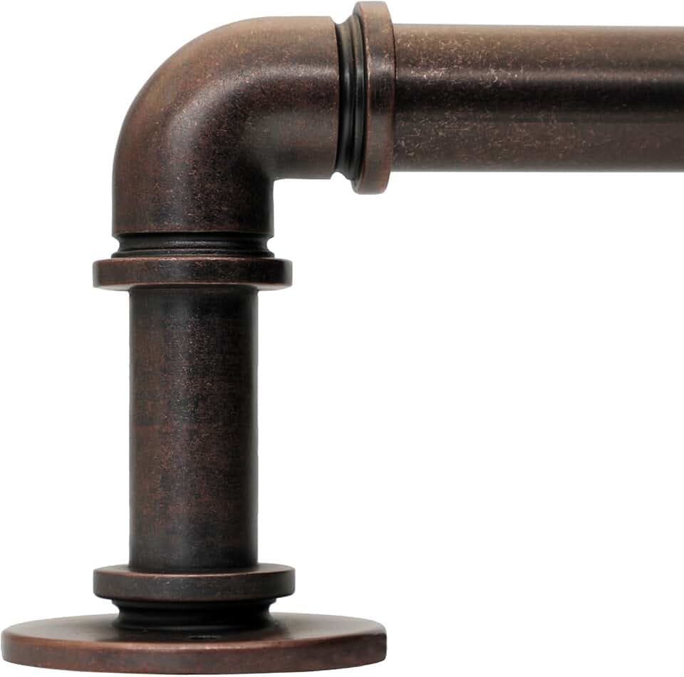 Industrial Curtain Rods for Windows 18 to 88 Inches Adjustable Length, 1 Inch Diameter, with Aluminium Finials (Antique Red Bronze, 18” to 88”)