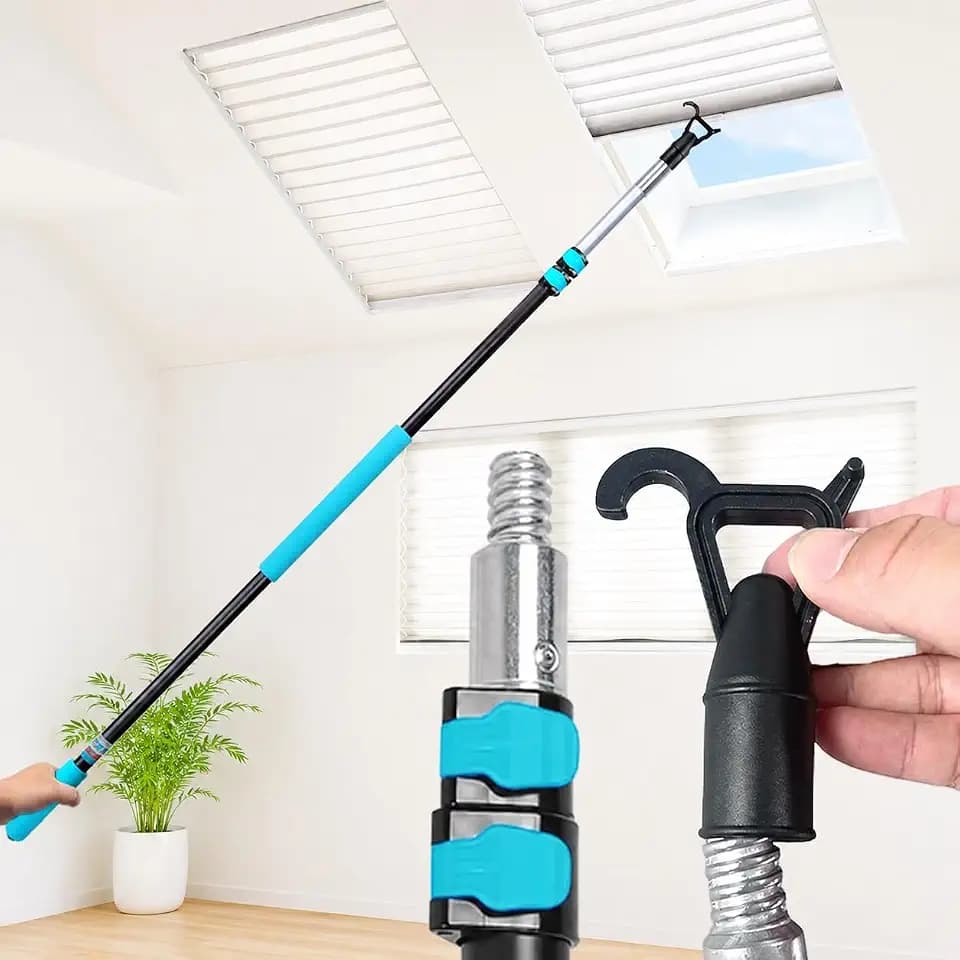 Push-Pull Adjustable Rod for Skylight Cordless Window Shades 4.5-18FT Extension Rod with Hook Set